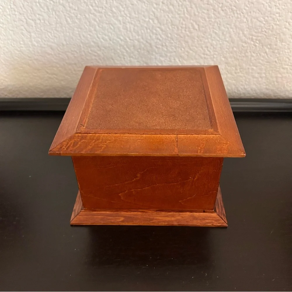 Vintage Thomas Kinkabe wooden jewelry box green velvet interior 6”x6x4” 2 tiers